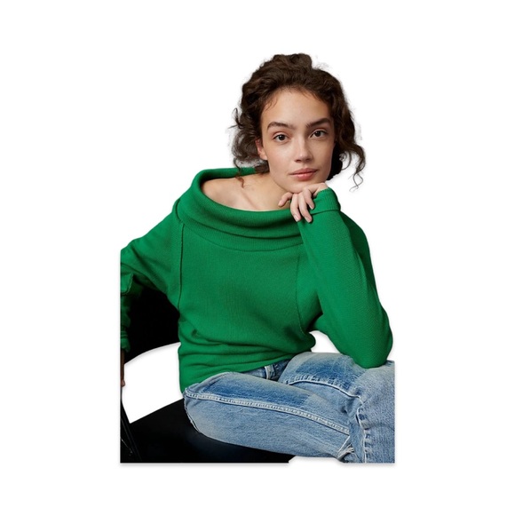 Pilcro Sweaters - PILCRO Anthropologie Kelly Green Mock Neck Waffle Knit Long Sleeve Size Large